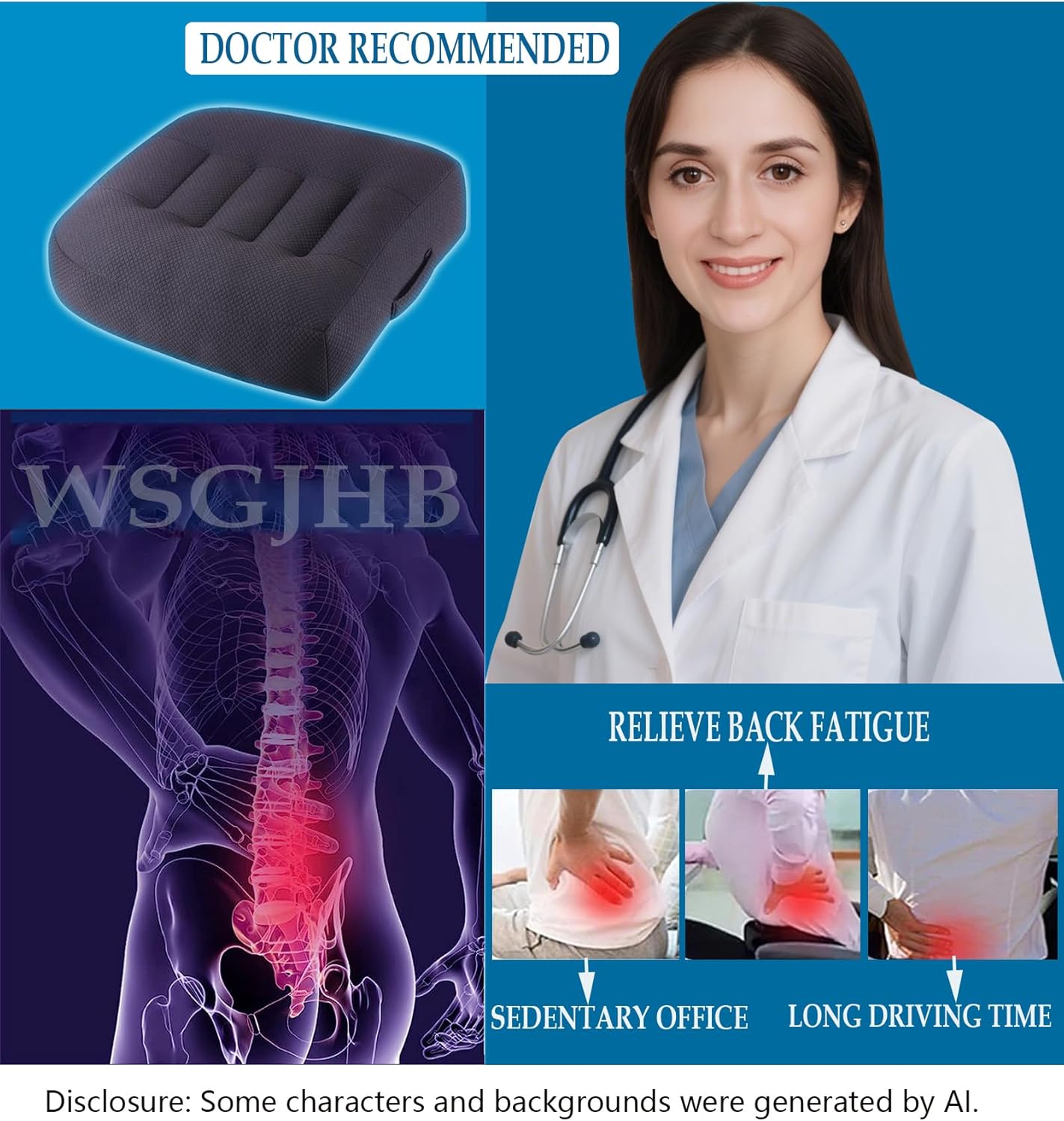 WSGJHB Car Booster Seat Cushion Posture Cushion for Long Sitting | Portable Breathable Mesh, Effectively Increase The Field of View Ideal for Office, Home, Car Angle Lift Seat Cushions,Black