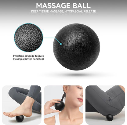 Krightlink 5 in 1 Foam Roller Set for Deep Tissue Muscle Massage, Trigger Point Fitness Exercise Foam Roller, Massage Roller, Massage Ball, Stretching Strap, for Whole Body (Orange Black)