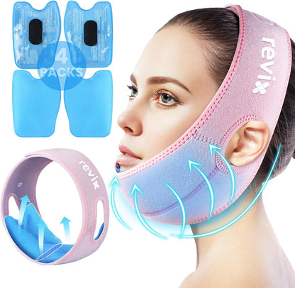 REVIX Wisdom Teeth Ice Pack Head Wrap with 3D Sewing Jaw Ice Pack for Face Oral Surgery Pain Relief for TMJ, Tooth Extraction & Teeth Removed, Extra Snug Fit with 4 Hot Cold Gel Packs Reusable, Black