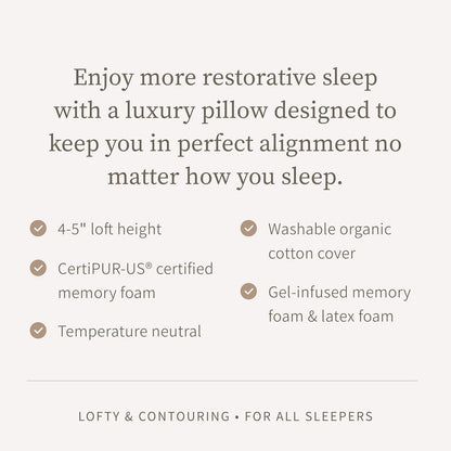 Saatva Cloud Memory Foam Pillow - Gel-Infused Shredded Memory Foam Fill - Standard Loft (4"-5") Contouring Pillow - for Any Sleep Position - 1 Pack, Queen (28"x16")