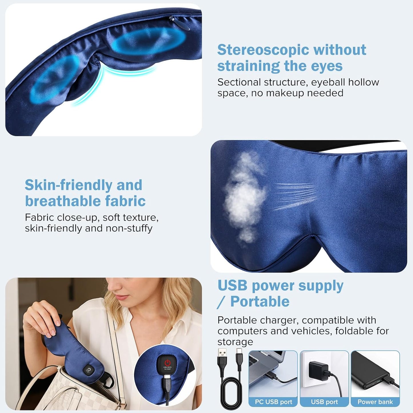 Heated Eye Mask 3 Heat Settings, Cordless Warm Compress with 2 Washable Replacement Covers, Auto Shutoff for Dry Eyes & Eye Strain Home Travel