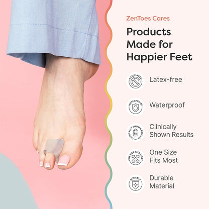 ZenToes Gel Toe Separators for Overlapping Toes, Bunions, Big Toe Alignment, Corrector and Spacer - 4 Pack (White)