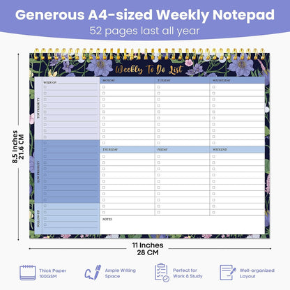 Weekly To Do List Notepad with 52 Undated Sheets（8.5"×11"）- Undated Weekly Planner Notepad for Office Desk Accessories and Supplies - Sunshine Petal