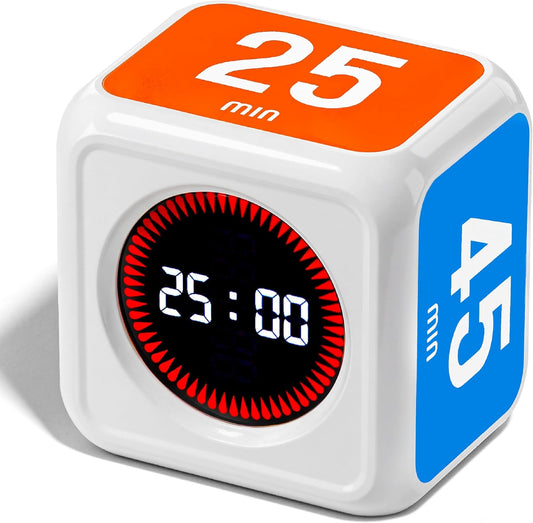 Visual Timer for Kids & Adults – Pomodoro Timer Cube with 5/10/25/45 Min Presets, Custom Visual Countdown & Count Up, Digital Classroom Timer for ADHD, Focus, Study, Work, Rechargeable