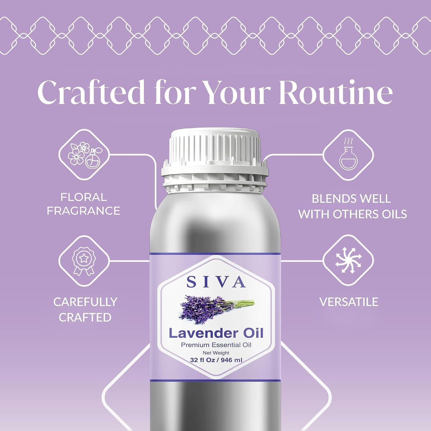 Siva Lavender Essential Oil 16 Fl Oz – for Diffuser, Skin & Hair Care – Ideal for Massage & DIY Blends