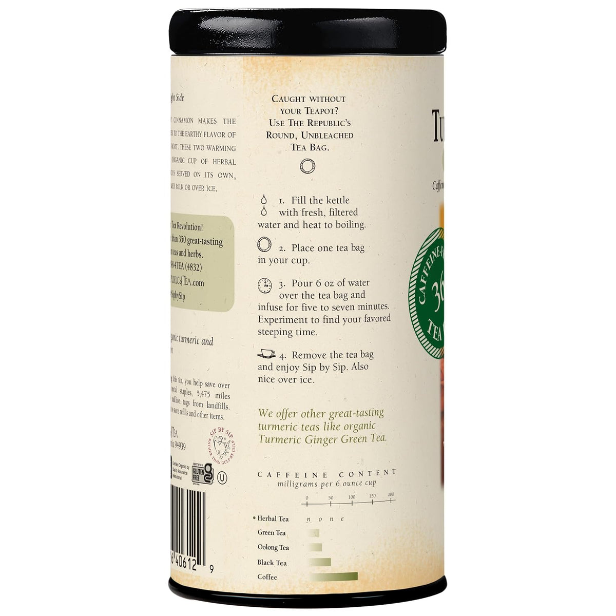 The Republic of Tea Organic Turmeric Cinnamon Herbal Tea, 36 Count
