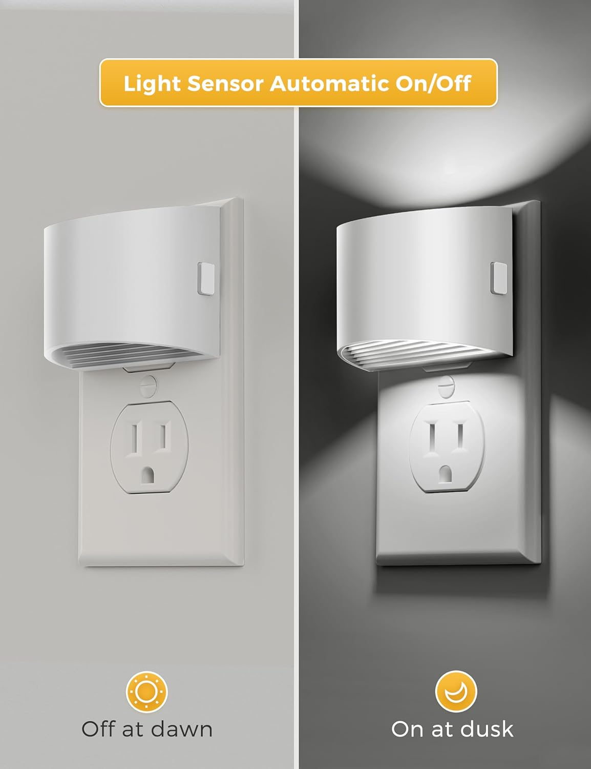 L LOHAS LED Night Light, Night Lights Plug into Wall with Dusk to Dawn Sensor, 3 Brightness Level, 2 Pack, 1600K Amber, White Housing