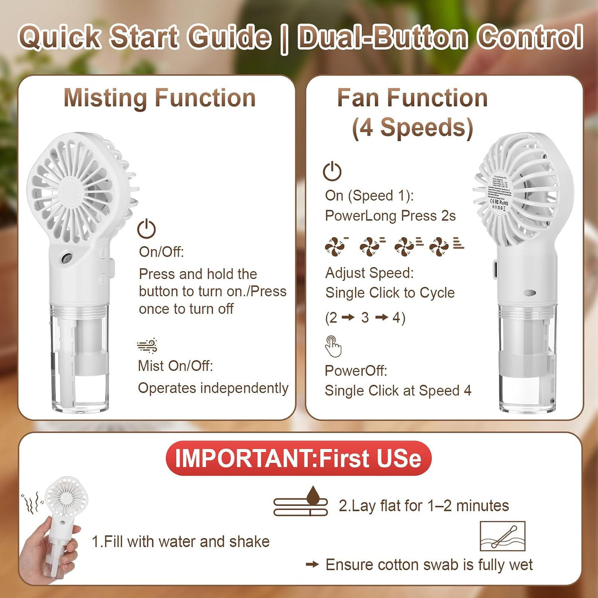 2 Pack Misting Fans Portable Handheld Rechargeable, Spray Fan
