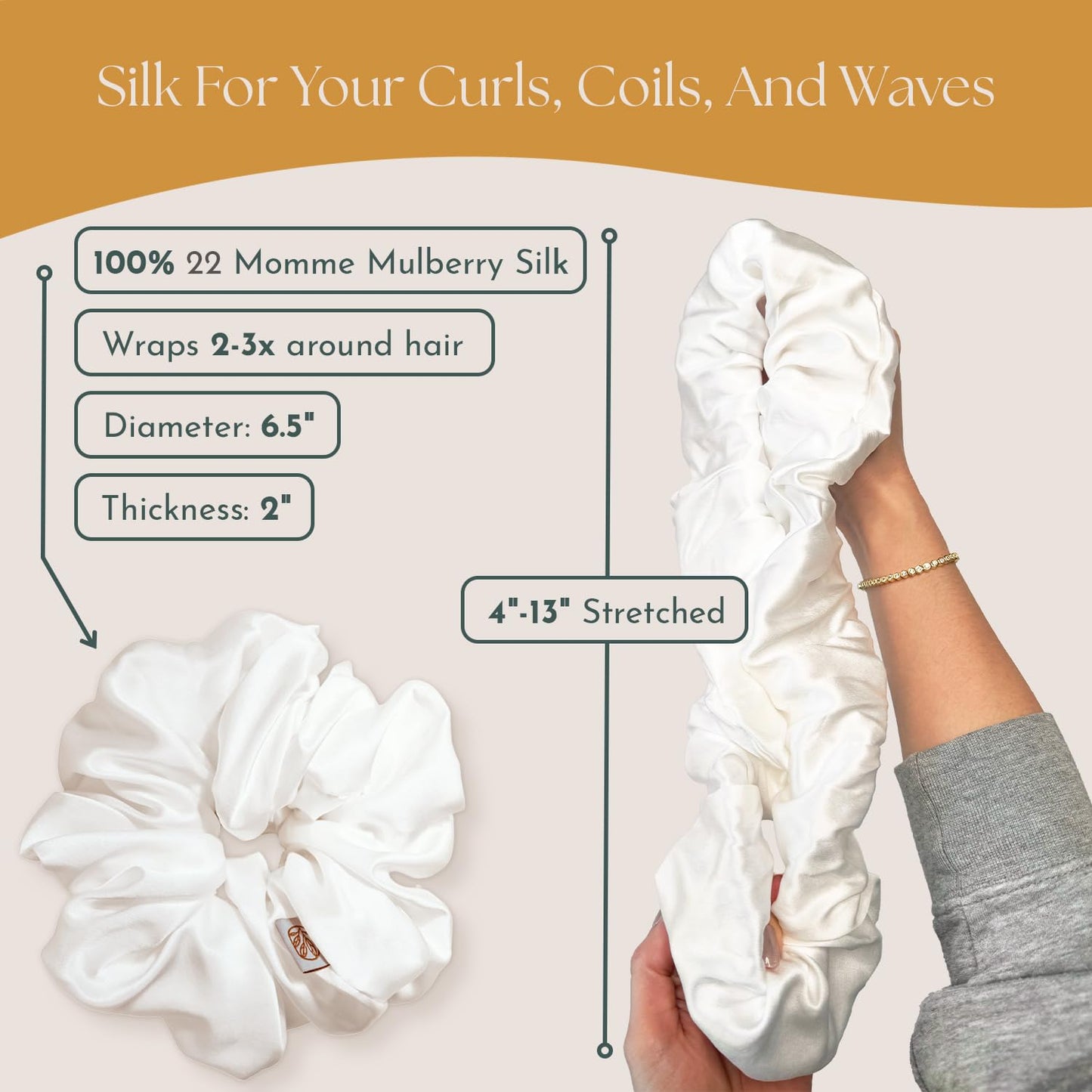 Silk Scrunchies for Women Ponytail Holders – Oversized Mulberry Silk Scrunchies – Extra Large No Damage Hair Ties for Curly, Thick, and Thin - Hair Accessories for Women – Black, XL By Curlfriend