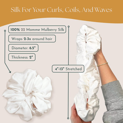 Silk Scrunchies for Women Ponytail Holders – Oversized Mulberry Silk Scrunchies – Extra Large No Damage Hair Ties for Curly, Thick, and Thin - Hair Accessories for Women – Black, XL By Curlfriend