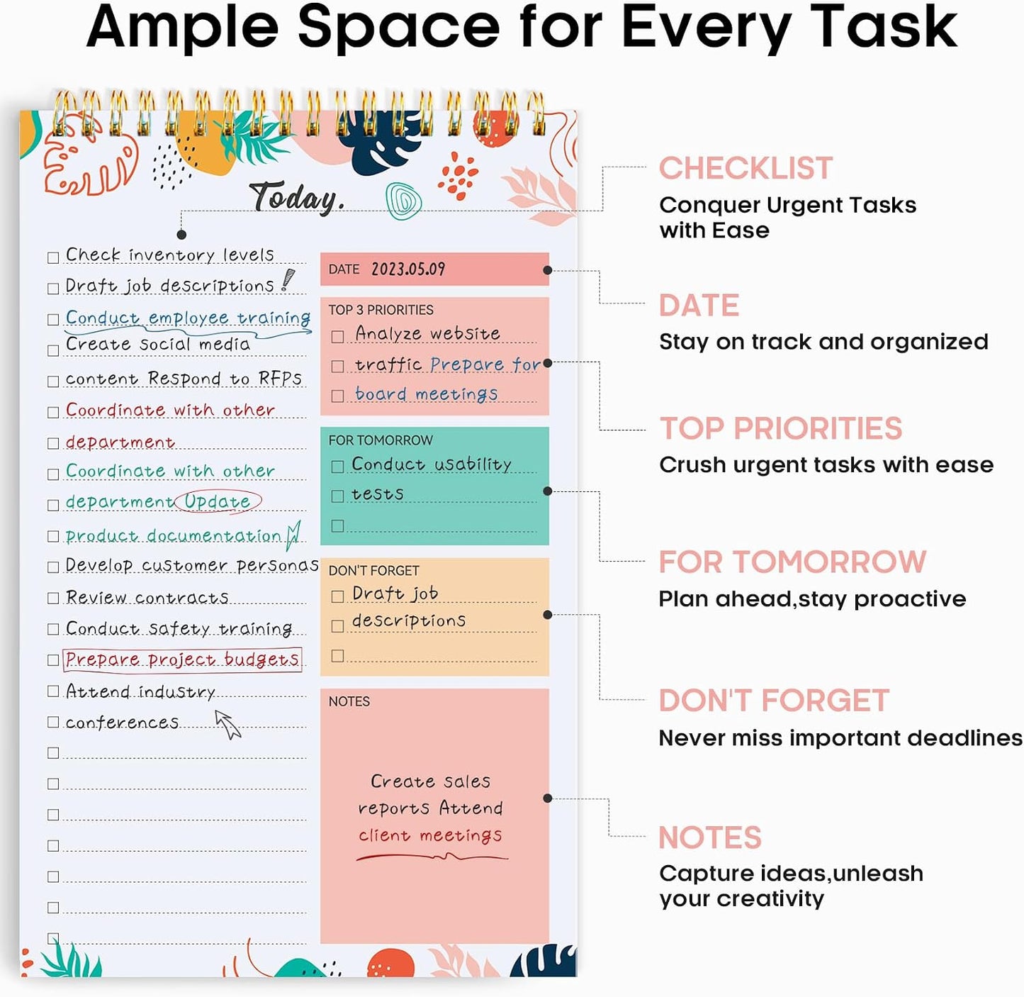Taja To Do List Notepad - To Do List Notebook for Work with 52 Sheets, 9.8" x 6.5", Undated Daily Planner Perfect for Daily Tasks and Goal Setting, Notepad Suitable for Office, Home & School - Violet Dream