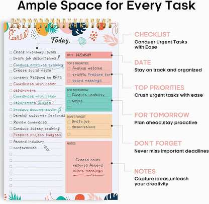 Taja To Do List Notepad, Undated Daily Planner for Work and Goal Setting