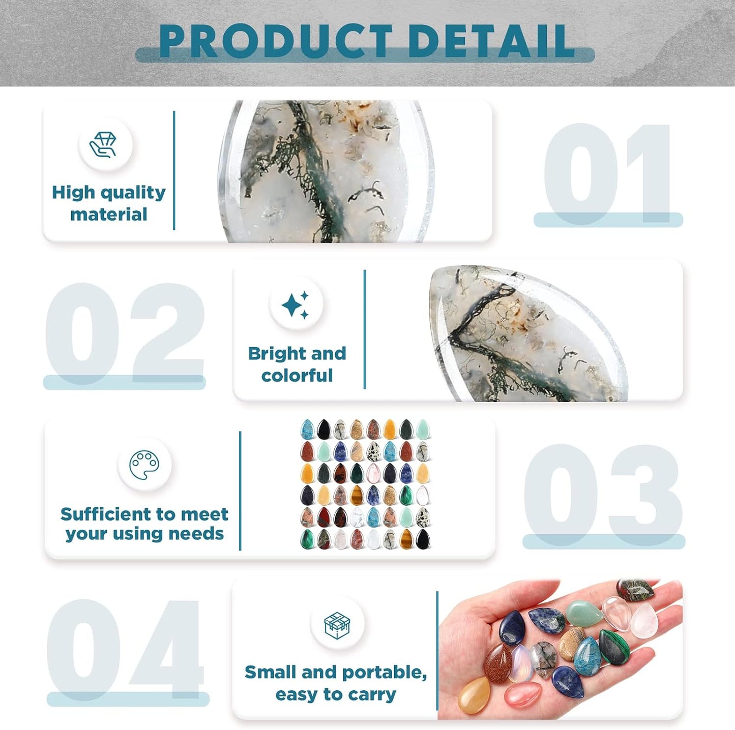 Nuenen 50 Pcs Worry Stones for Anxiety Teardrop Crystal Bulk Waterdrop Gemstone Thumb Healing Stress Pocket Stone Teardrop Pendants Bulk for Valentines Gift Meditation(Fresh,0.94 x 0.63 x 0.24 Inch)