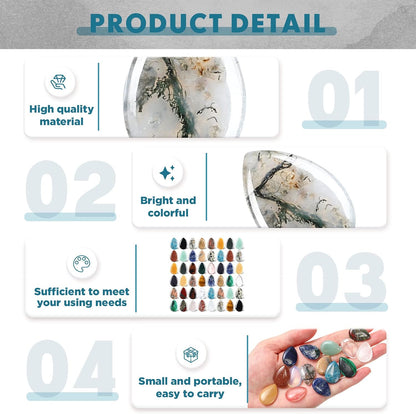 Nuenen 50 Pcs Worry Stones for Anxiety Teardrop Crystal Bulk Waterdrop Gemstone Thumb Healing Stress Pocket Stone Teardrop Pendants Bulk for Valentines Gift Meditation(Fresh,0.94 x 0.63 x 0.24 Inch)