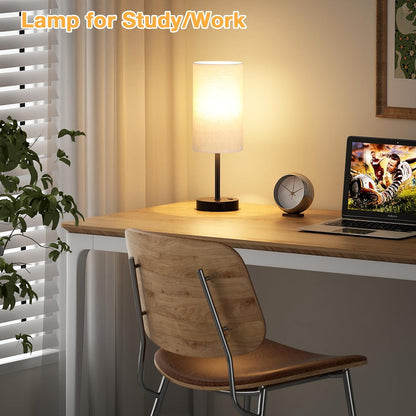 Dicoool Touch Bedside Table Lamp with USB - 3 Way Dimmable Wood Lamp for Bedroom Nightstand, Desk Lamp with Charging Station for Dorm, Living Room, Office, Kids Room, Small, 14in