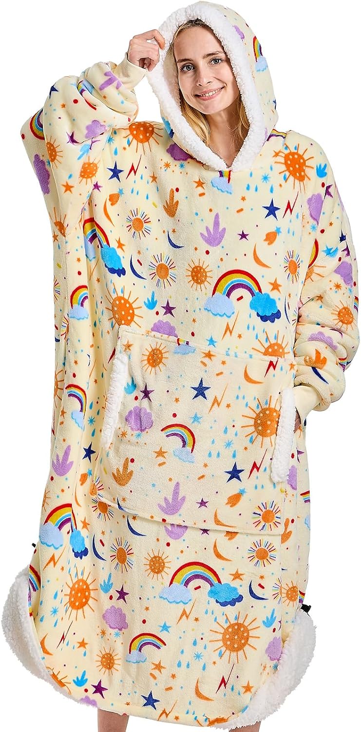 yescool Wearable Blanket Hoodie, Flannel Sherpa Fleece Blanket Sweatshirt for Adults Women Men,One Size Fits All - Colors B