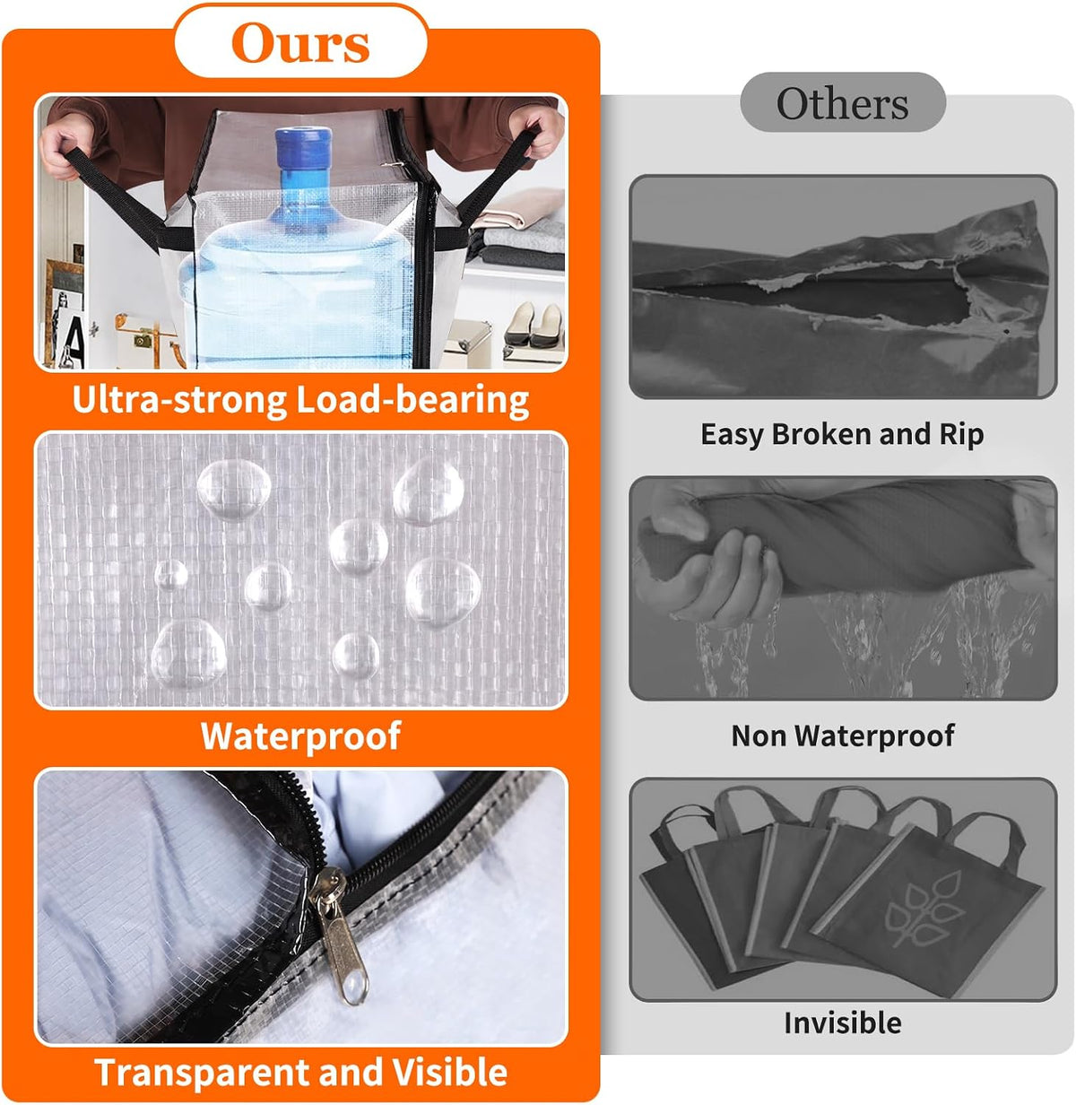 TasticTotes 6 Pack Clear Storage Bags for Comforter, Clothes & Bedding, 40L