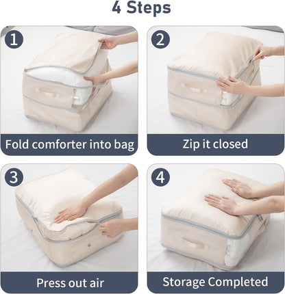 DIMJ Comforter Storage Bag - Blanket Storage Organizer Compression Bags, Large Capacity Ultra Space Saving Self Compression Organize for Bedding, Pillow, Duvet, Sheet Storage with Zipper Window