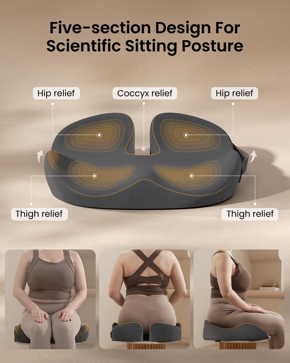 ProtoArc Seat Cushion, Office Chair Cushion for Sciatica, Coccyx Cushion, Ergonomic Memory Foam Seat Cushion for Car, Home, Pressure Relief Pad for Hip, Tailbone, All Day Comfort - Black