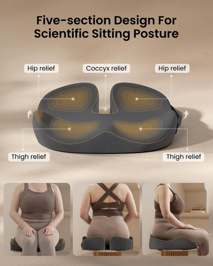 ProtoArc Seat Cushion, Office Chair Cushion for Sciatica, Coccyx Cushion, Ergonomic Memory Foam Seat Cushion for Car, Home, Pressure Relief Pad for Hip, Tailbone, All Day Comfort - Black