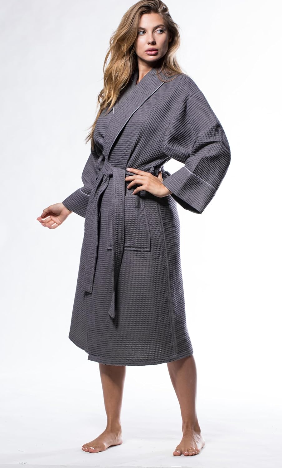 Turquaz Womens Lightweight Waffle Kimono Bathrobe for Men - Soft Quick-Dry Spa & Summer Towel Robe, Cotton Blend