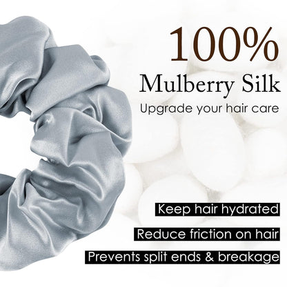 OLESILK 100% Mulberry Silk-Scrunchies for Hair Sleep, Women Grils Silk Hair Ties for Frizz & Breakage Curly Hair, No Damage, Elastics Ponytail Holder, 3 Pack