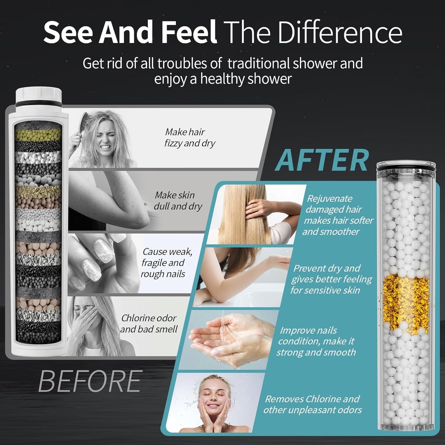 SR SUN RISE NSF Certified Filtered Shower Head with Handheld for Hard Water to Remove Chlorine High Pressure 9-Spray Setting (with Power Wash) Anti-Clog Nozzles (1 Filter, Chrome Silver)