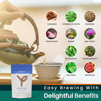 Herbaly Glucose Organic Herbal Tea - Metabolism & Sugar Cravings, 28 Ct