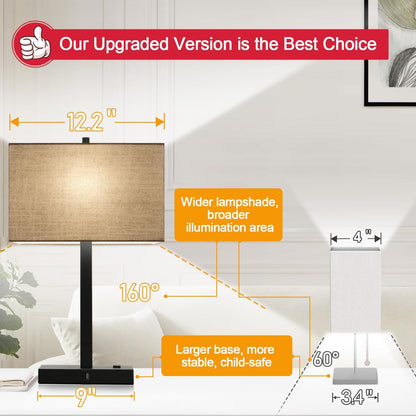21" Touch Bedside lamps with 2 USB & AC Outlets, 3-Way Dimmable Bedside Table Lamps Set of 2 for Bedroom Living Room Office Reading, Gray Shade Lamps for Night Stands, 5000K LED Bulbs Included