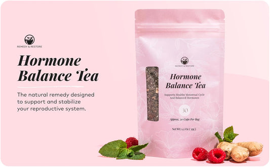 Remedy & Restore Herbal Tea for Hormone Balance - Natural Menstrual Cycle Support, Spearmint Flavor, Loose Leaves