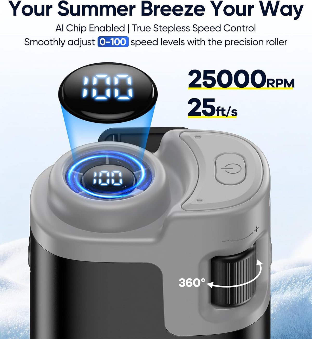 Clip-On Waist Fan, Wearable Personal Fan with Rechargeable Battery, 100-Speed Stepless Speed Control, Powerful High-Speed Airflow, Up to 35 Hours Runtime