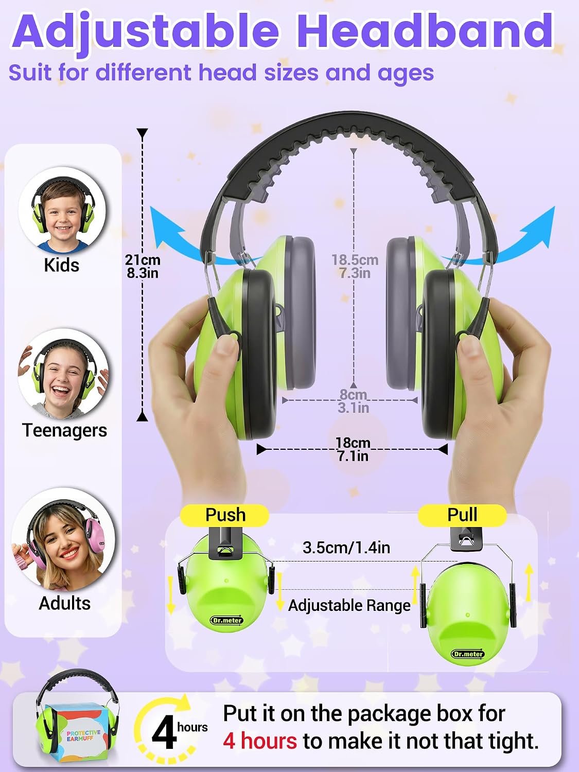 Dr.meter Ear Muffs for Noise Reduction: 27.4SNR Noise Cancelling Headphones for Kids Adults, EM100 Adjustable Hearing Protection Earmuffs for Monster Jam, Autism Sensory, Concerts, Fireworks- 3PACK
