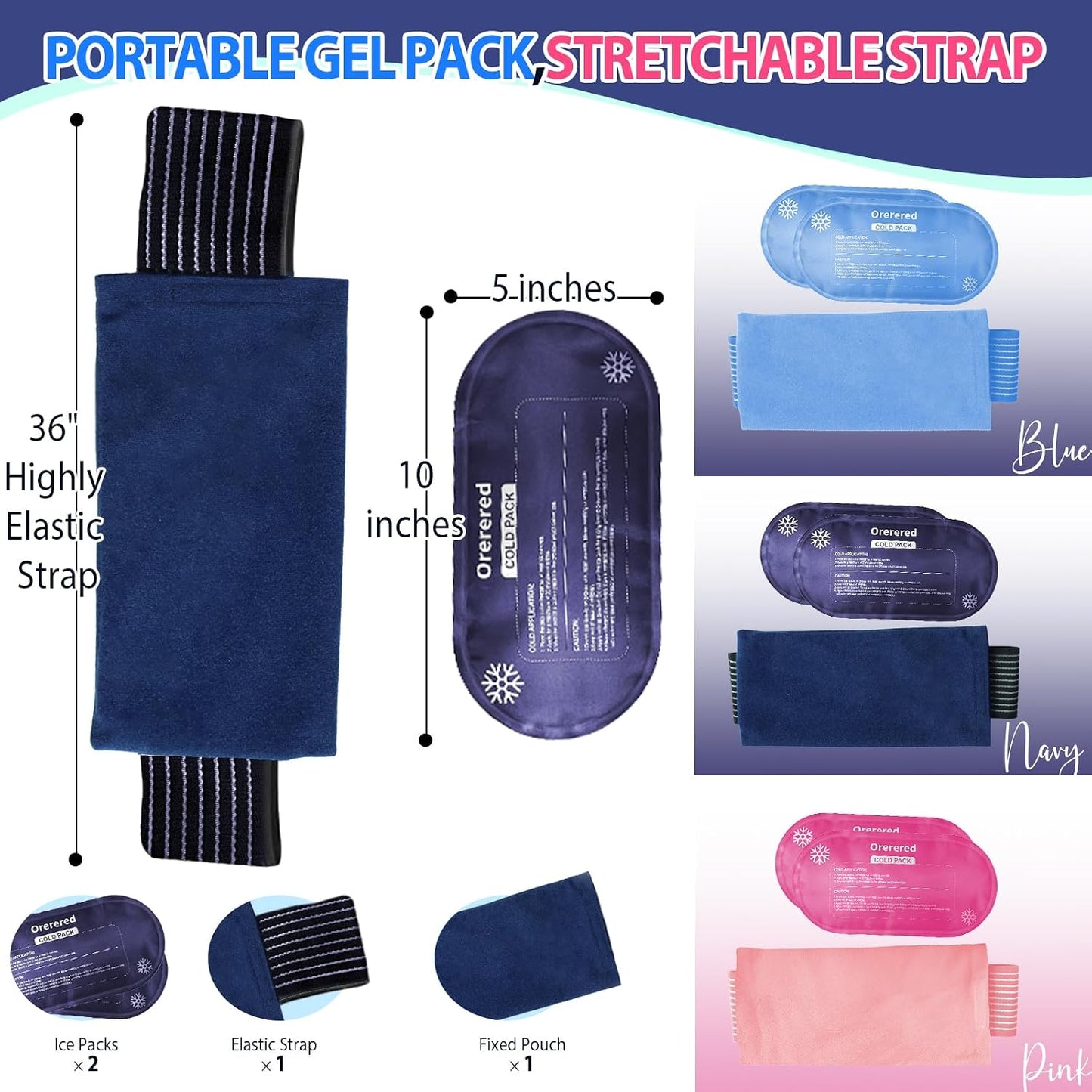 Reusable Cold Ice Packs for Injuries, 3-Piece Set Cold Gel Ice Wrap for Injury Recovery, Alleviate Joint and Muscle Pain (Knee Ice Wrap-Purple)