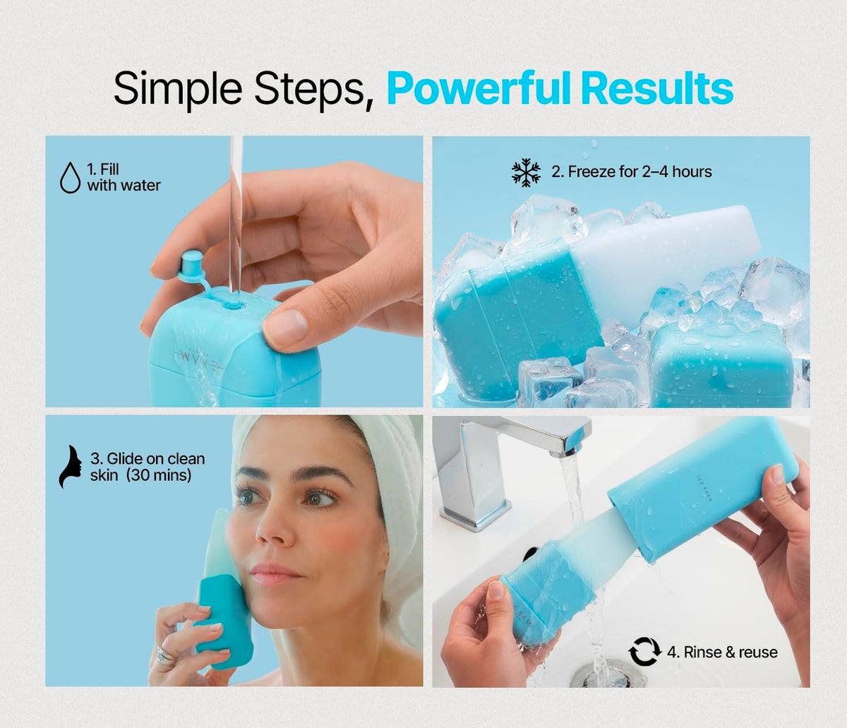 ICE FACE by CAAM BEAUTY | Facial Cryotherapy Roller for “Face & Neck | No-Drip Silicone | Depuff, Firm & Tone | Patented | Designed by Carolina Reyes