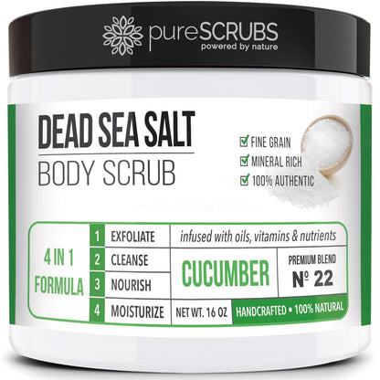 pureSCRUBS Premium Cucumber Body Scrub Set, Exfoliating Dead Sea Salt Scrub