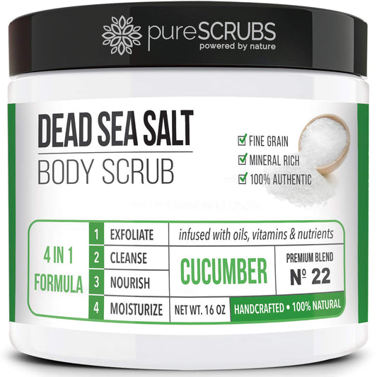 pureSCRUBS Premium Cucumber Body Scrub Set, Exfoliating Dead Sea Salt Scrub