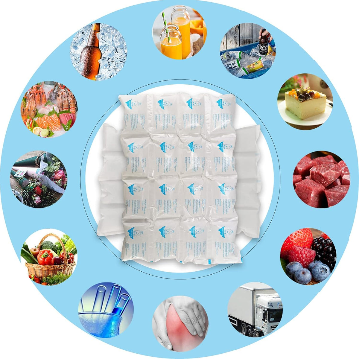 Reusable Ice Packs for Shipping & Coolers Dry Ice for Shipping Frozen Food Cold Pack for Lunch Bags, Long Lasting Cold Ice Pack Sheets for Transport Food (10 Sheets x 16 Cells)