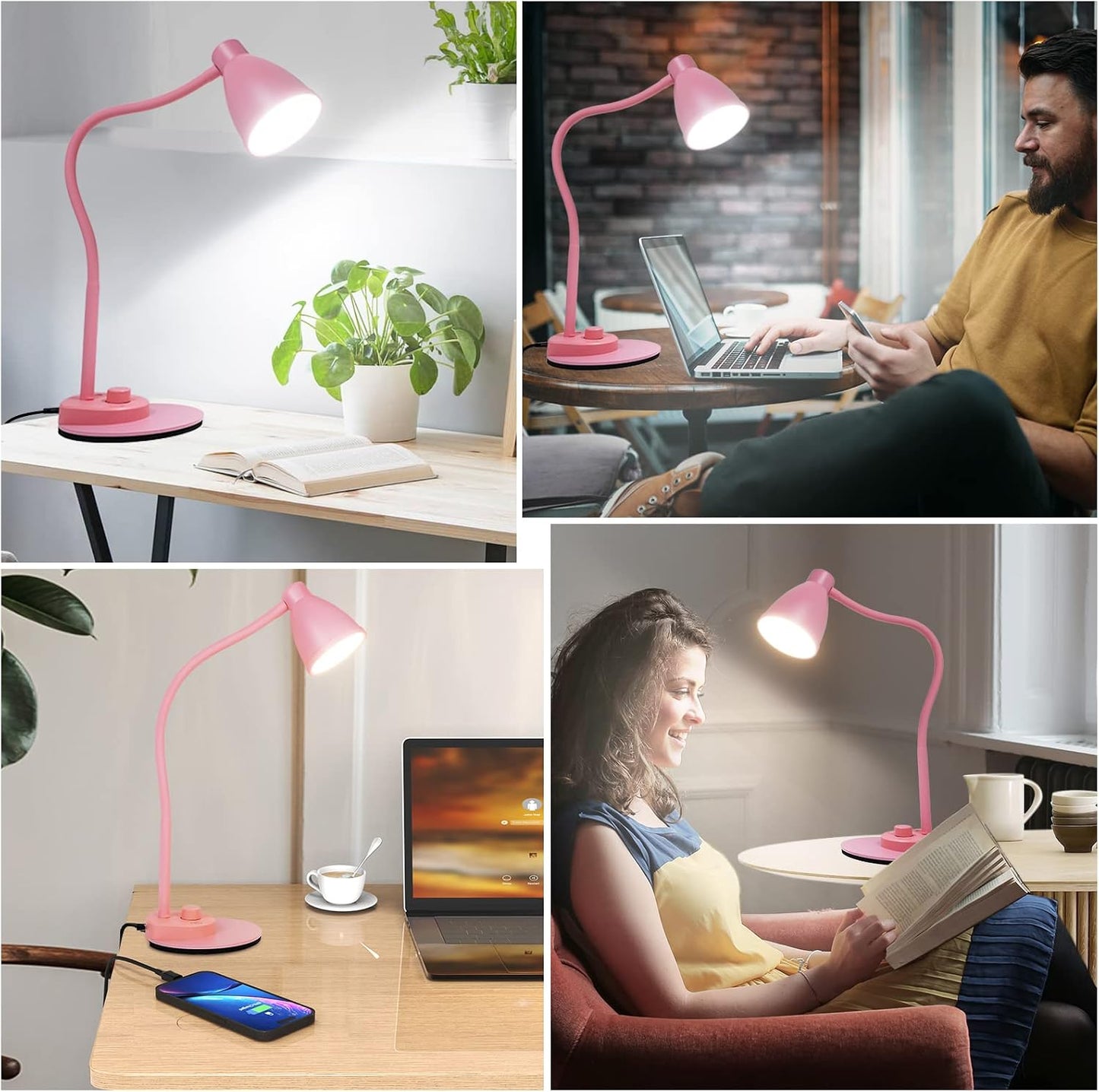 BOHON LED Desk Lamp with USB Charging Port 3 Color Modes Dimmable, Black