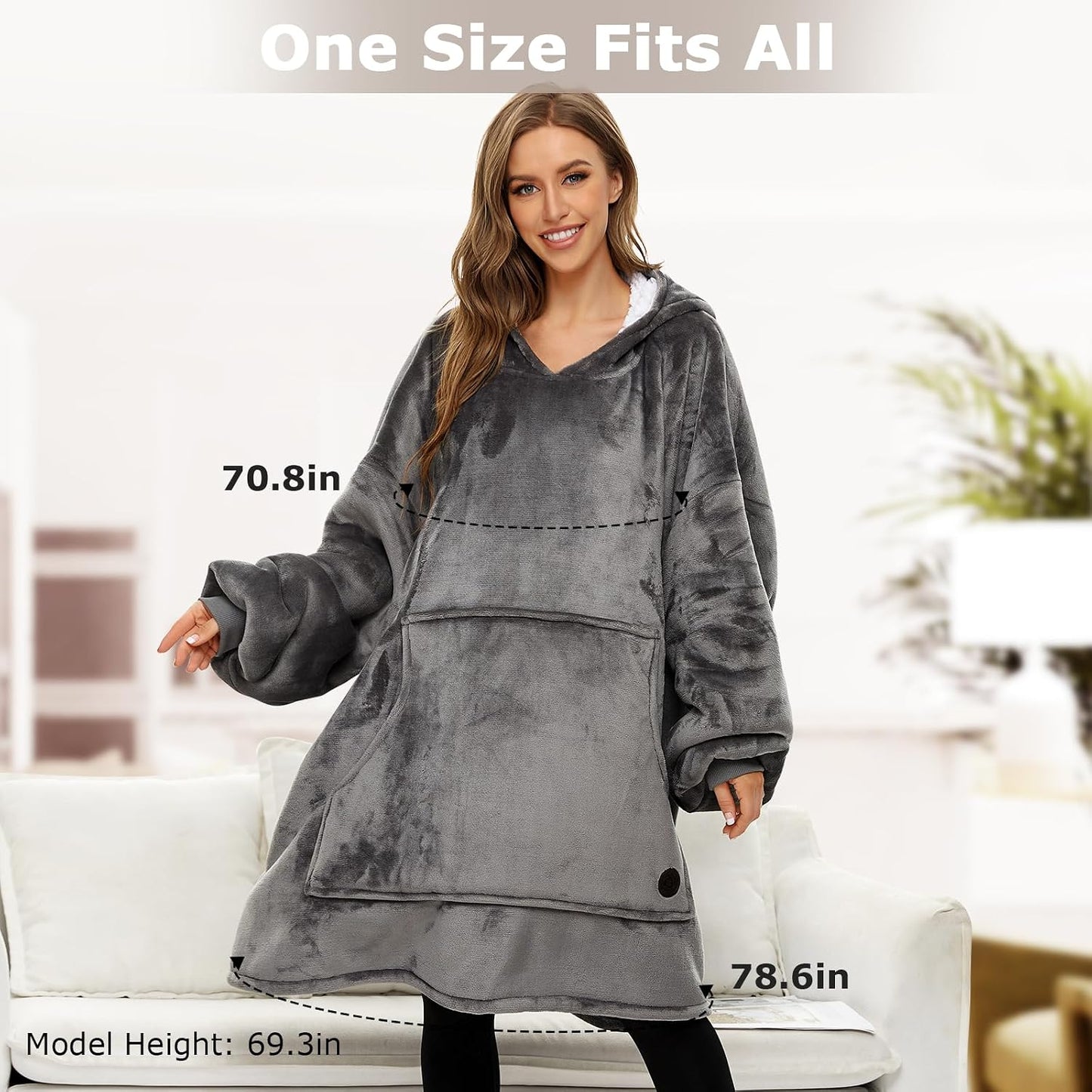 THREE POODLE Wearable Blanket Hoodie for Women, Oversized Sherpa Sweatshirt Blanket for Adults Men, Cozy Hooded Blankets, Gifts for Teen Girls Women Mom Sister