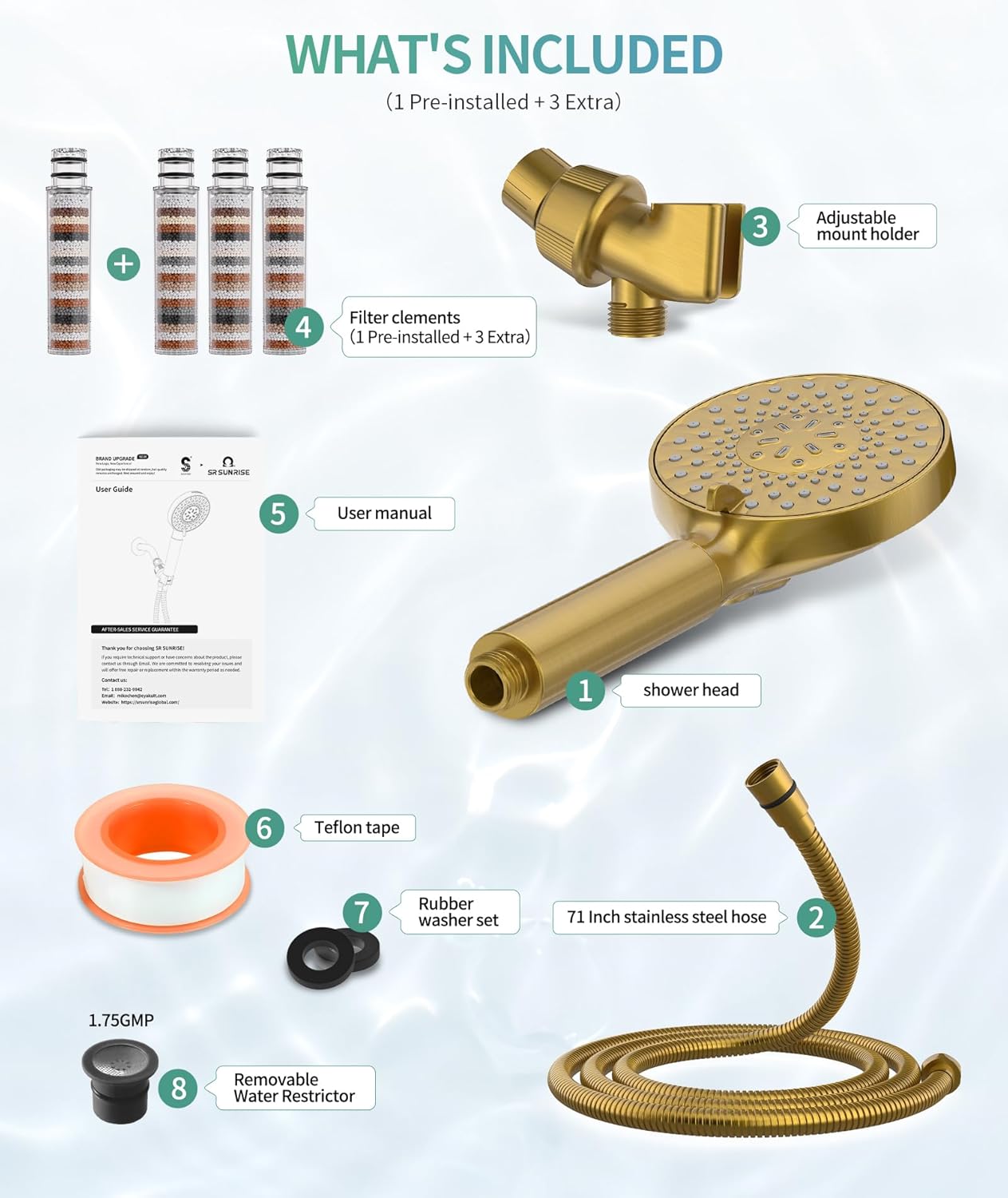 SR SUN RISE Filtered Shower Head with Handheld High Pressure 9 Spray Mode Showerhead Detachable Shower Head Water Softener Filters Beads for Hard Water Remove Chlorine 1 Filter Chrome