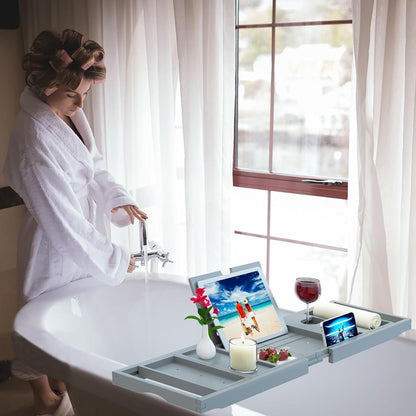 Premium Bamboo Bathtub Tray Caddy - Bath Tub Tray Table for Bathtub - Bath Caddy Tray for Bathtub, Expandable Size, Fits Most Bath Tubs