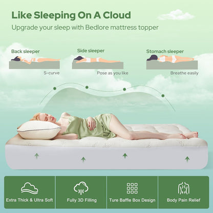 BEDLORE King Mattress Topper Viscose Derived from Bamboo, Thick Pillow Top Mattress Pad with Stretchable Pockets for 6"-18" Mattress, Soft Breathable Mattress Topper for Back Pain Relief(Dark Gray)