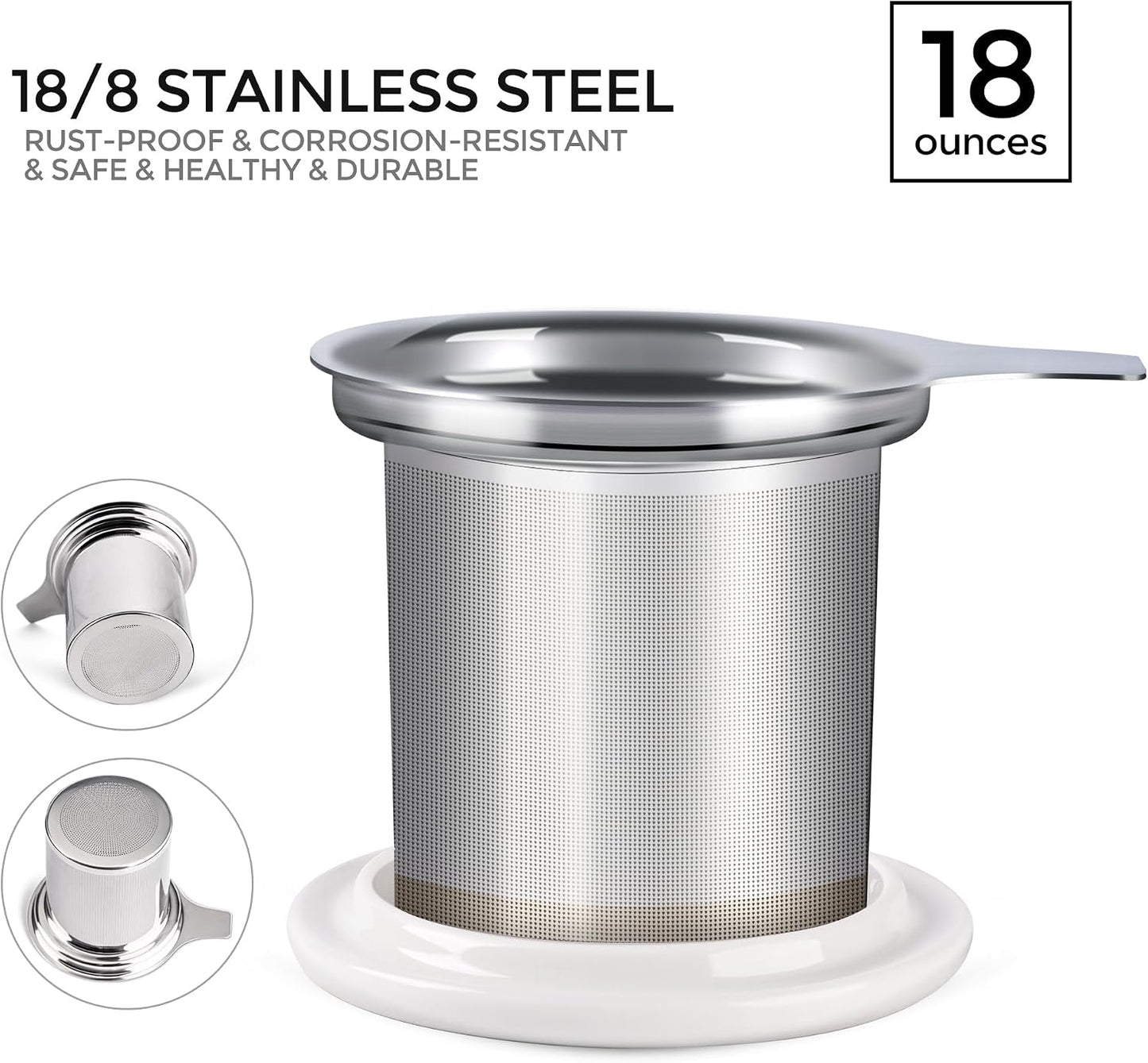 GBhome Tea Mug with Infuser and Lid, 18 Ounce Large Ceramic Loose Leaf Cup, Microwave, Dishwasher Safe, Perfect for Tea Lovers
