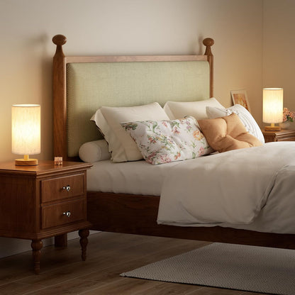 Fenmzee Small Table Lamp for Bedroom - Inline Control, Bedside Lamp with 3000K A15 LED Blub, Easy Assembly (Cream Shade - Wood Base, 9" Inline Control)