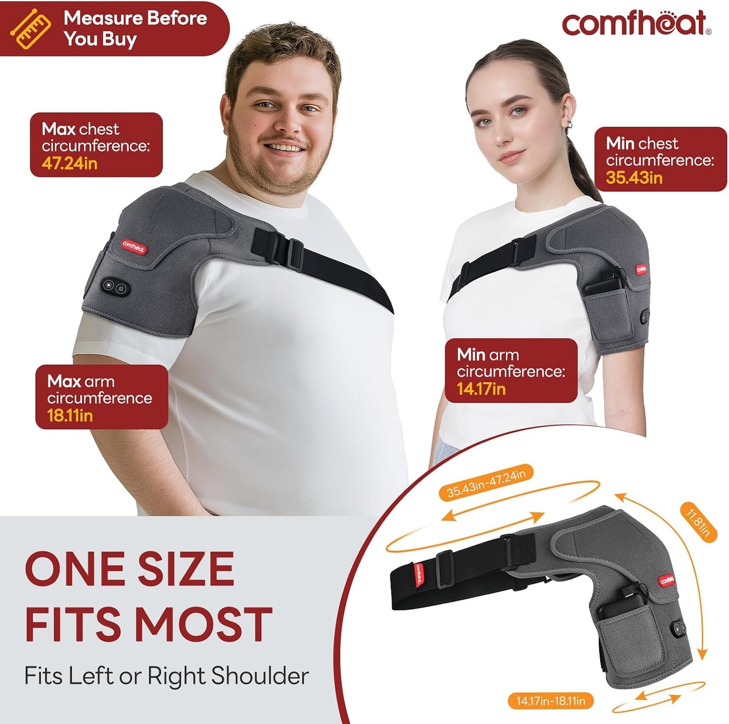 Cordless Shoulder Heating Pad with Vibration Massage for Frozen Shoulder Rotator Cuff Pain Relief, 5000mAh Battery Powered Heated Shoulder Brace Wrap, 1-3H Hot Compress for Men & Women