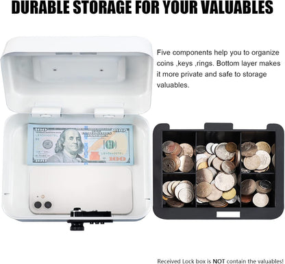 KYODOLED Small Cash Box with Combination Lock & Removable Money Tray, Black