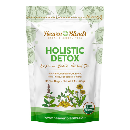 Heaven Blends Organic Holistic Detox Tea – USDA Organic - Spearmint, Dandelion, Burdock, Milk Thistle Seed, Fenugreek & Yellowdock Root – sugar free, caffeine free, and gluten free. 30 Sachet