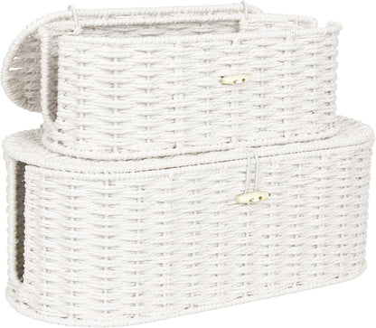 Set of 2 Cable Management Box, Handwoven Cord Hider Box with 3 Open Slots