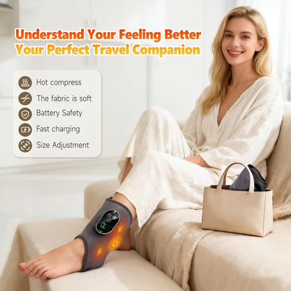 AWIL Rechargeable Ankle Foot Massager Wrap with Heat & Vibration, 6 Heating Levels & 3 Vibration Modes, Adjustable Wearable Massager for Foot Ankle Calf Wrist, Portable for Home Office Travel-1pcs