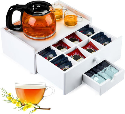 Cinnvoice Tea Bag Organizer Wooden Tea Storage Box, Black